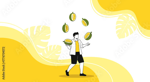 A Person Juggling Fruits Depicted In A Modern And Vibrant Illustration
