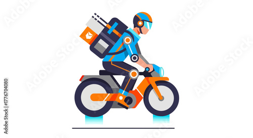 A Courier Rides A Futuristic Motorcycle Carrying Packages for Delivery Service