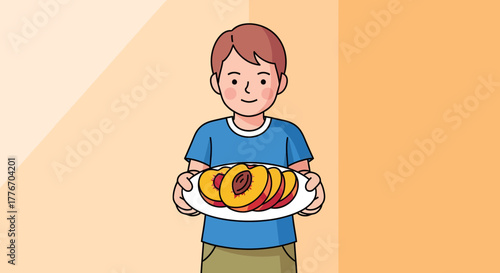 A Person Presents Freshly Sliced Peaches on a Plate Depicting Healthy Eating