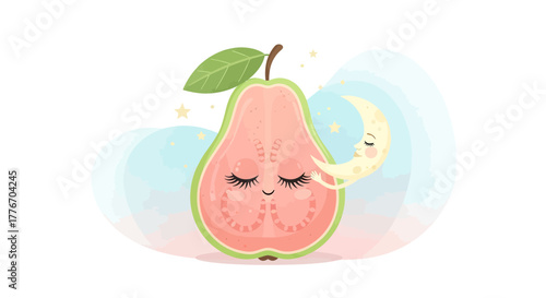 A Friendly Guava Welcomes The Moon For A Magical Nighttime Serenity Dream