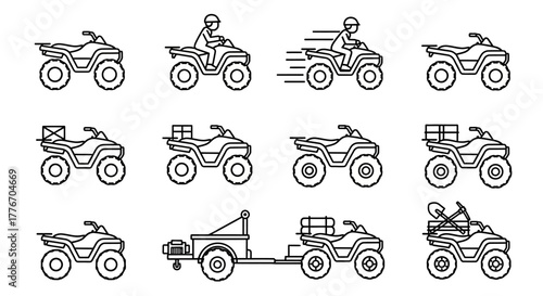 Illustrative set of various atv vehicles in simple line icon style