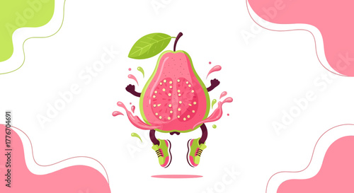 A Playful Guava Character Sporting Sneakers on a Whimsical Background
