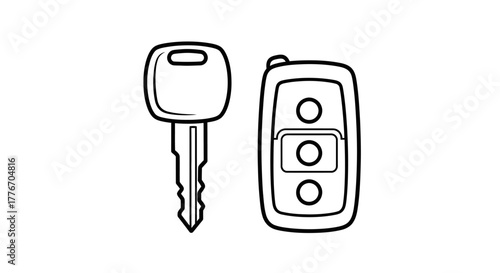 Simple sketch illustration of a car key and remote control fob