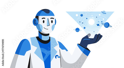 A Robotic Astronomer Presenting A Solar System Model In An Innovative Illustration