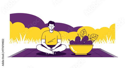 A Person Enjoying Nature and Fresh Berries While Relaxing in a Meditation Pose