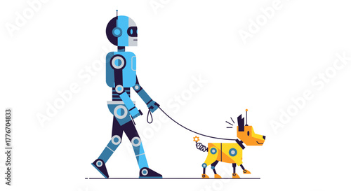 A Robotic Companion Walks Its Cyber Dog For A Futuristic Journey And Lifestyle