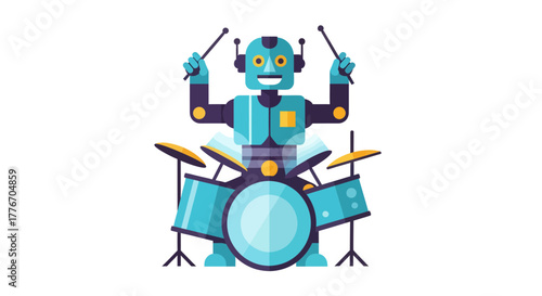A Robotic Drummer Playing a Musical Beat, Modern and Creative Illustration