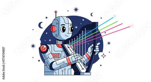 A Robotic Harmony: Digital Art of a Robot Playing a Futuristic Musical Instrument