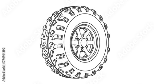 Detailed line art illustration of an off road tire on white background
