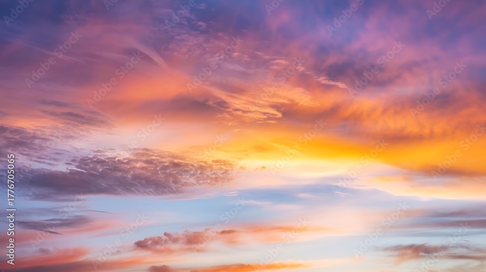 Obraz premium Vibrant Sunset Sky With Fiery Orange and Purple Clouds (79) photo