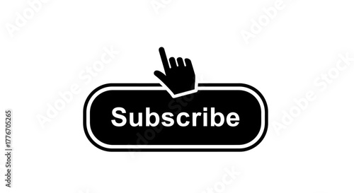 Black subscribe button with a hand pointer indicating action needed