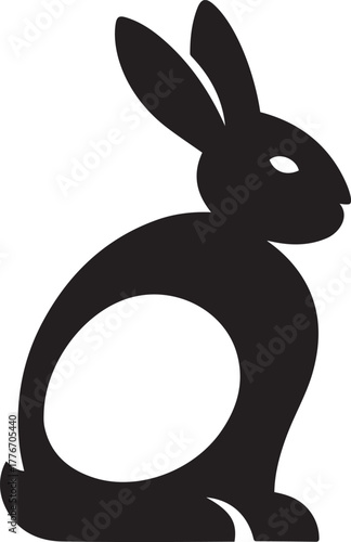 Stylized rabbit silhouette black on white background, Cute bunny vector illustration black and white design