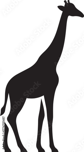 Standing giraffe silhouette black animal wildlife, Safari giraffe vector illustration for nature design