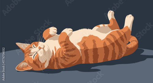 Cute Orange Tabby Cat Napping Upside Down with Paws Up