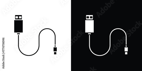 USB cable icon line art editable stroke and solid collection for app design