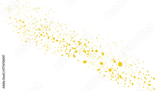 Yellow watercolor paint splatter on white background creating an artistic abstract texture. Vibrant ink drops ideal for backgrounds, posters, and modern designs. Perfect for creative and decorative