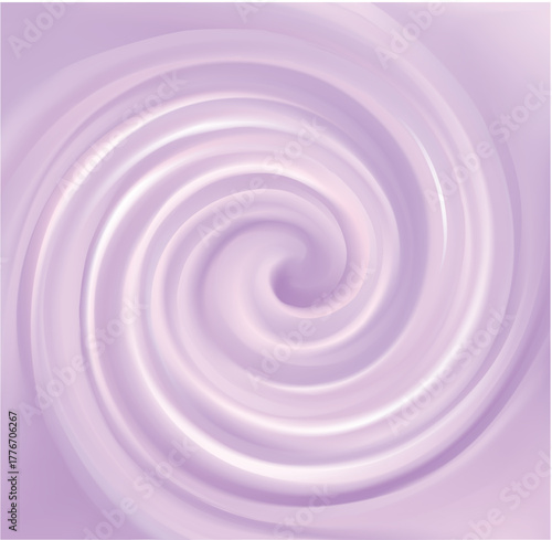 Glossy radial rippled curvy art fond frame. Text space white border. Gel fluid indigo creme caramel surface. Appetizing yogurt of juicy fruits light lavender color: grape, currant, mulberry, bilberry