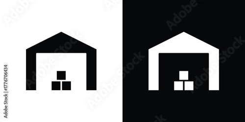 Warehouse icon line art editable stroke and solid collection for app design