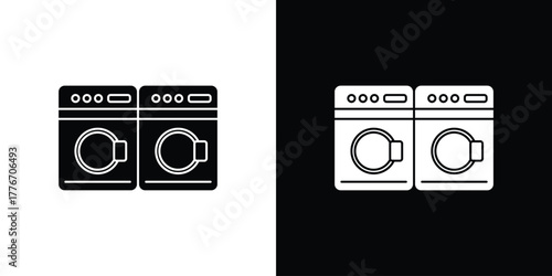 Washing machine icon line art editable stroke and solid collection for app design