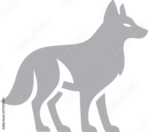 Grey wolf silhouette on white background canine animal, Wild wolf vector graphic black and white design