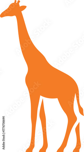 Orange giraffe silhouette on white background animal, Elegant giraffe vector illustration for wildlife art