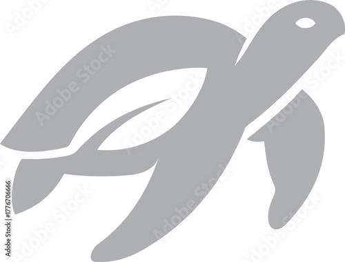 Sea turtle in motion silhouette gray marine animal, Graceful swimming turtle vector illustration