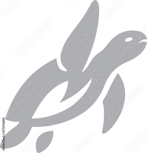 Swimming sea turtle silhouette gray marine animal, Ocean turtle vector illustration for aquatic art