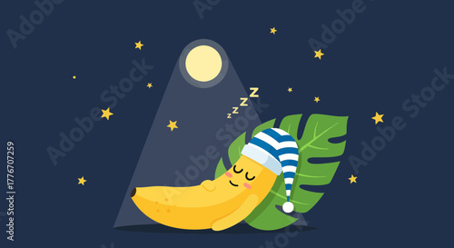 A Slumbering Banana Under Starlight Displaying Sweet Dreams and Peaceful Comfort