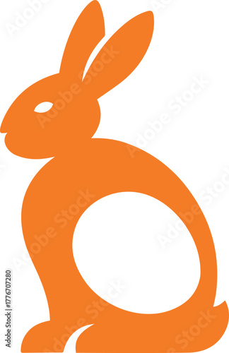 Orange rabbit silhouette with negative space oval design, Modern bunny vector illustration minimal style