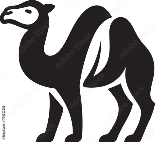 Stylized camel silhouette black desert animal, Elegant camel vector art design wildlife graphic