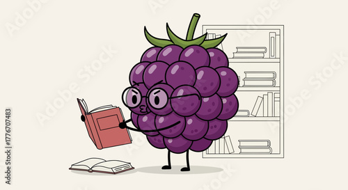 A Studious Berry Engrossed In Reading Surrounded By Bookshelves And Books