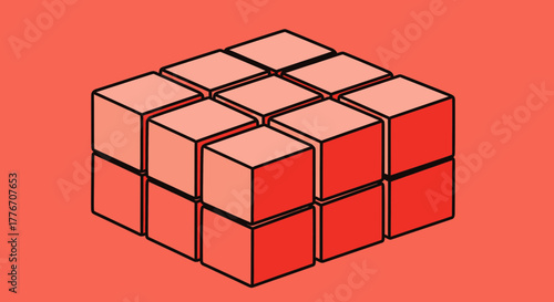 Abstract Composition of Geometric Blocks on a Vibrant, Saturated, Coral Background