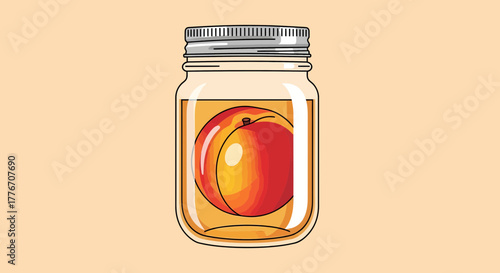 A Vibrant Illustration of a Ripe Peach Preserved in a Glass Jar Freshly Made