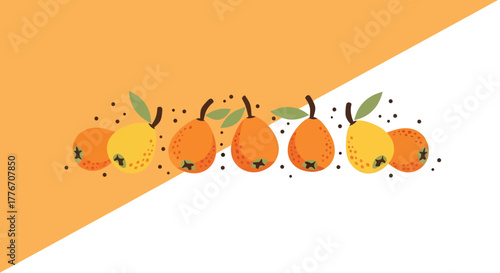 Abstract Illustration Featuring Harmonious Pears and Oranges with Minimalist Composition