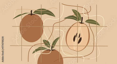 Abstract Pear Composition With Geometric Elements in Earth Tones for Artistic Designs