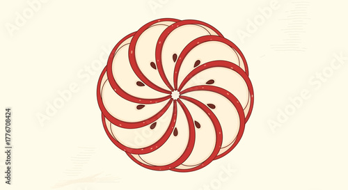 Abstract Sliced Apple arrangement on off-white background creating a floral like design