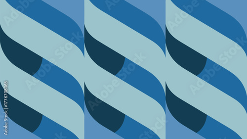 A repeating pattern of blue and light blue curving shapes creating a wave like abstract design look