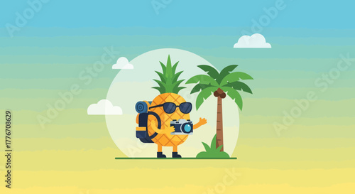 Adventurous Pineapple Enjoying Tropical Summer Vacation On A Sunny Beach Setting