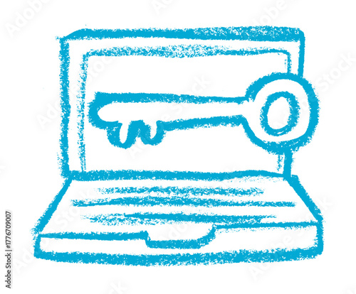 Laptop Key It Security Related Icon Crayon Chalk Wax Drawing Vector