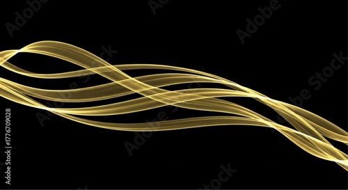 Abstract golden wave design on black background, showcasing flowing, dynamic energy and movement. A striking representation of artistic expression. vector illustration