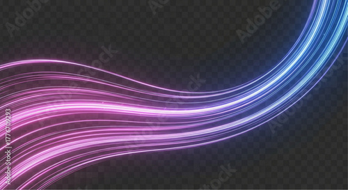 Abstract neon light trails flow in a wave pattern, creating a visually dynamic and futuristic scene. Evoking energy and movement.  vector illustration