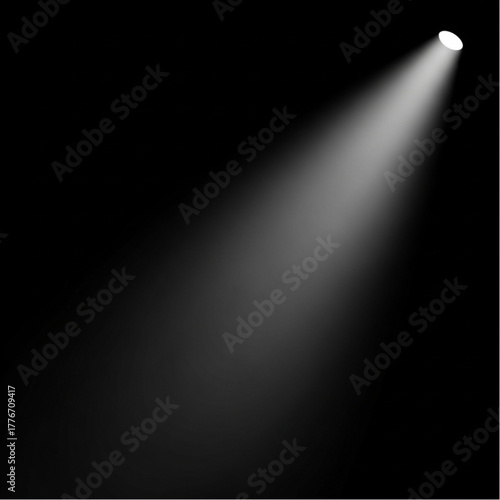 A radiant spotlight pierces through the darkness, casting a beam of pure light. The beam illuminates the scene, hinting at possibilities. vector illustration