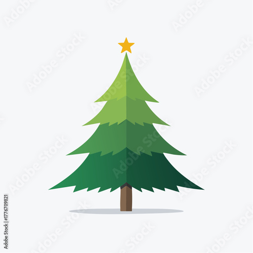 Christmas tree vector - basic evergreen fir/spruce tree with star on top for the winter holiday season