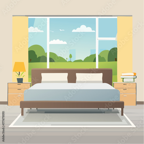 Modern bedroom with home interior design. Contemporary house interior