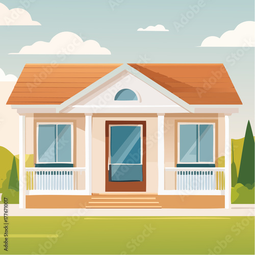 Suburban house with a front porch and yard - small residential home