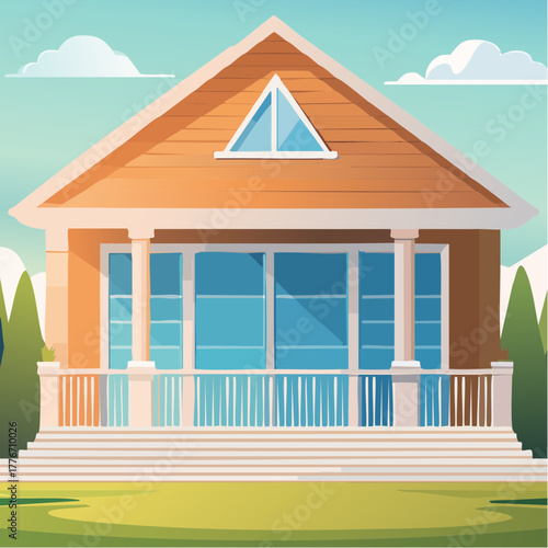 Suburban house with a front porch and yard - small residential home