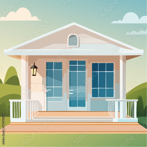 Suburban house with a front porch and yard - small residential home