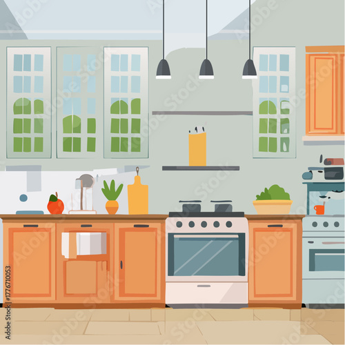 Modern kitchen interior with kitchen appliances and kitchen counter