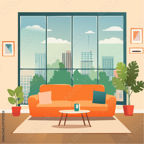 Modern living room with home interior design. Contemporary house interior