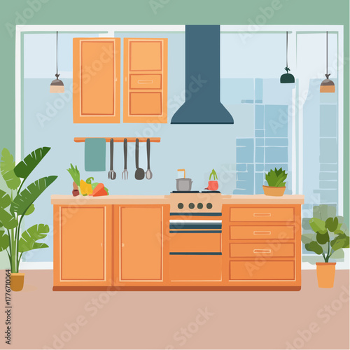 Modern kitchen interior with kitchen appliances and kitchen counter